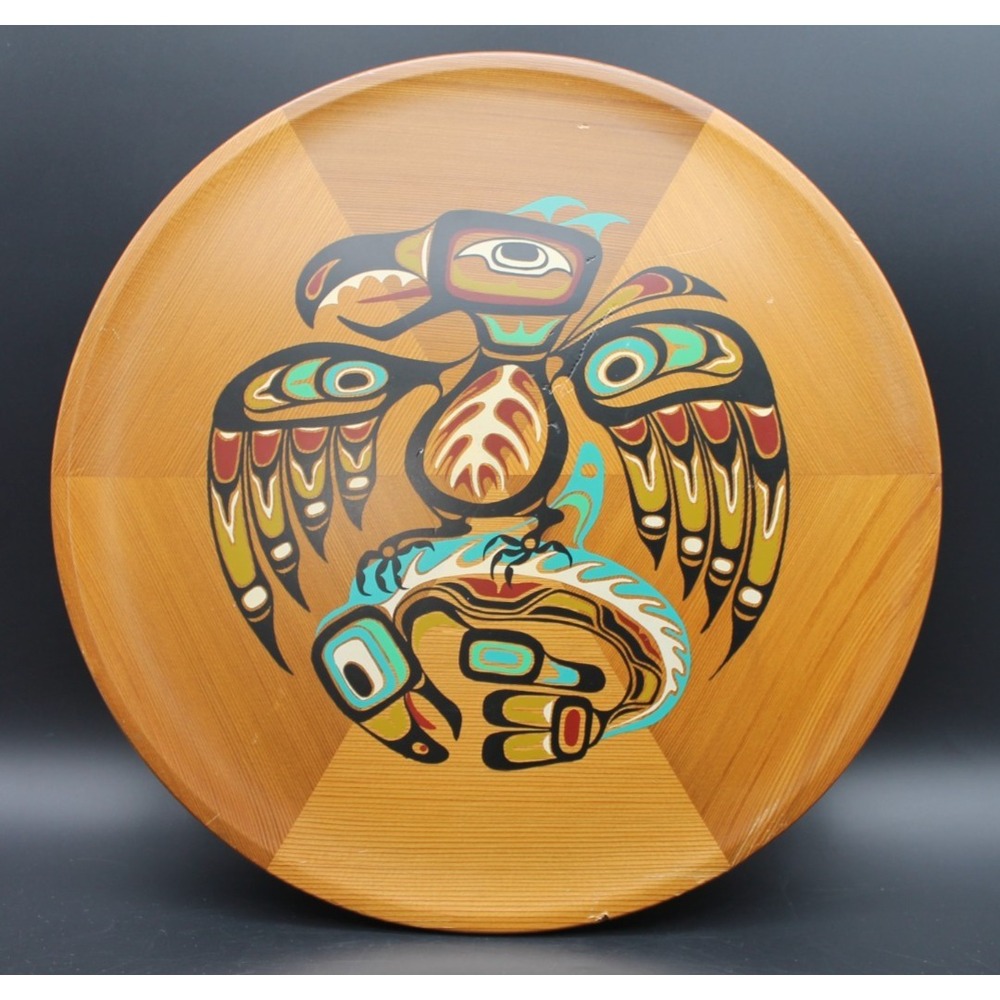 Vintage Panorama Canada Wood Plate Northwest Coast Eagle Whale Design BC 14"